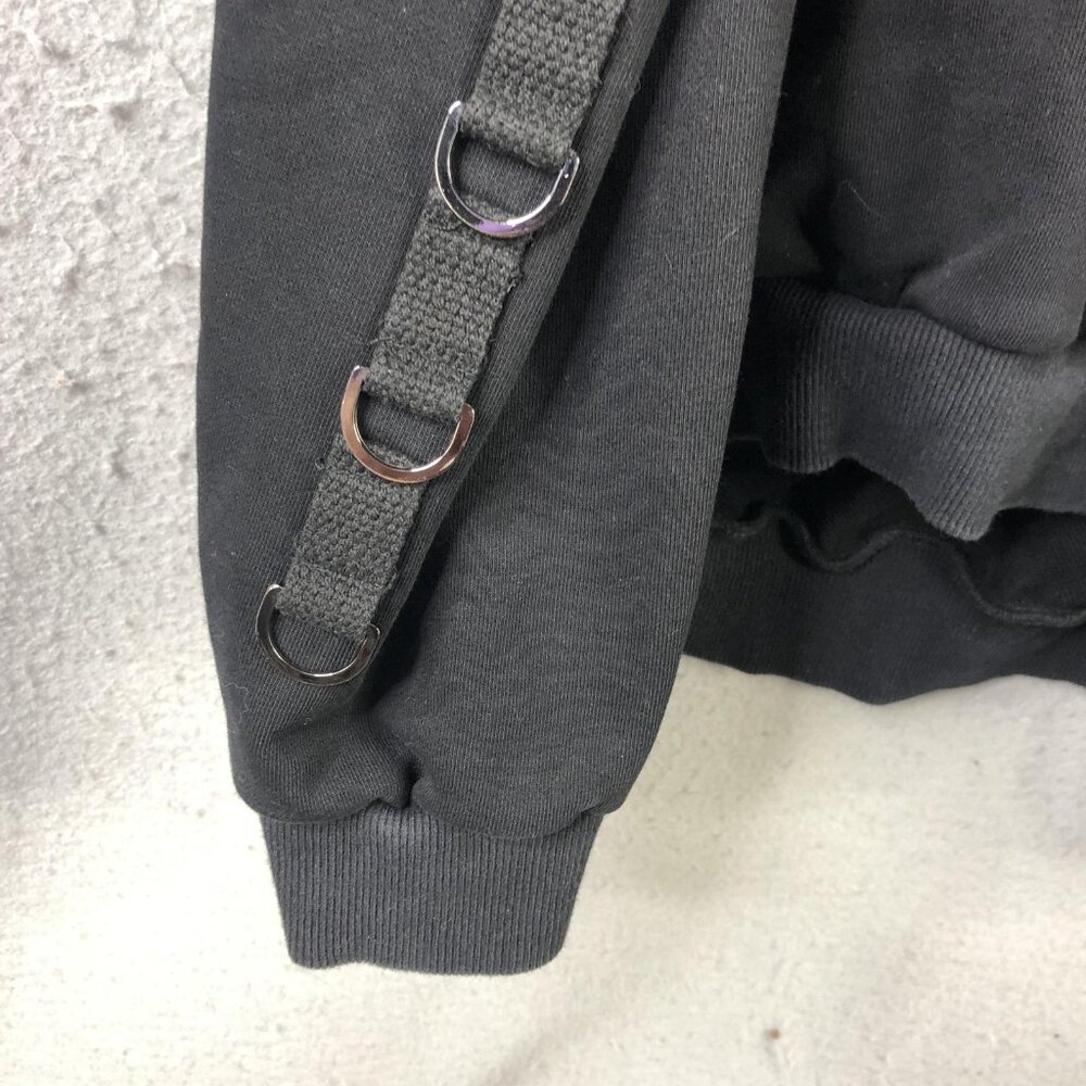 LF The Brand Hoodie Womens S Black Cold Shoulder Straps Punk Gothic Streetwear - Picture 12 of 12